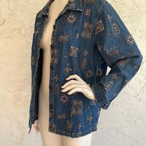 GRAFF Demin Jacket VTG Embroidered Beaded Long Sleeve Button Front Size L